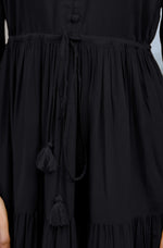 Thumbnail for Janasya Dark Rayon Solid Tiered Dress