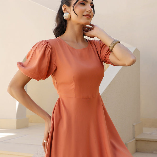 Janasya Dark Rayon Solid A-Line Dress