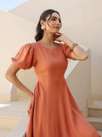 Thumbnail for Janasya Dark Rayon Solid A-Line Dress