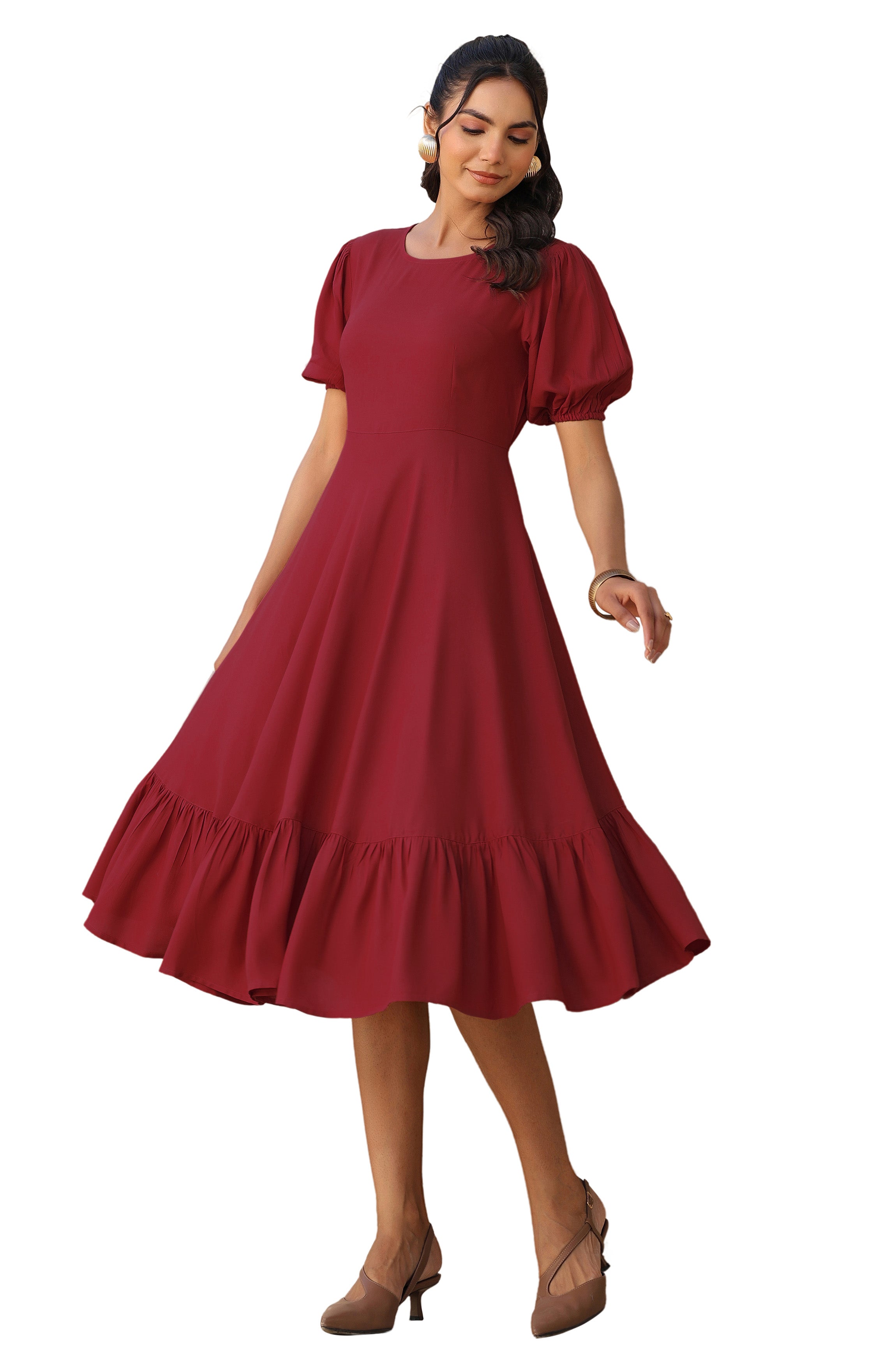 Janasya Dark Rayon Solid A-Line Dress