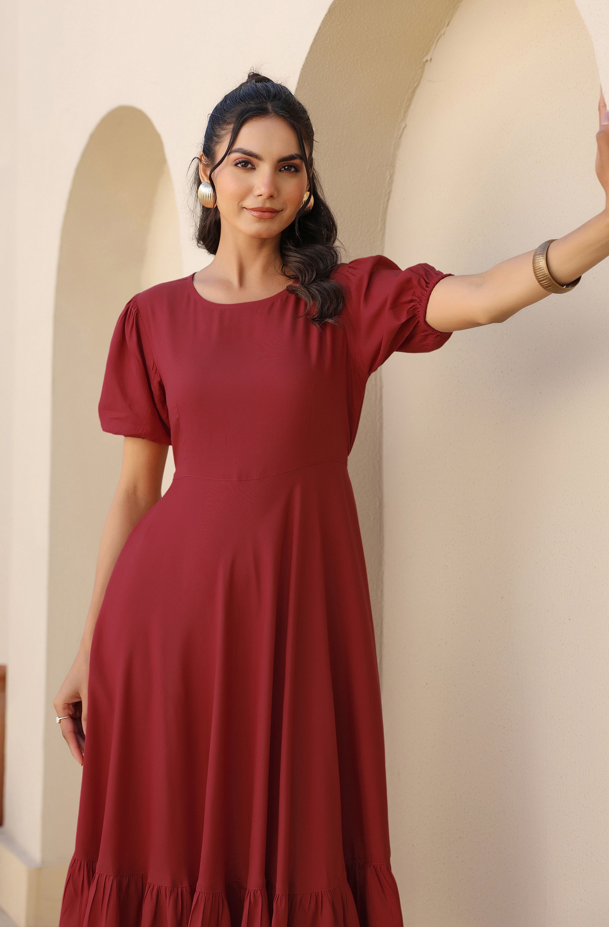 Janasya Dark Rayon Solid A-Line Dress - Distacart
