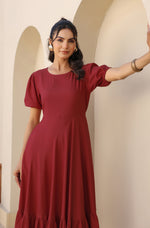 Thumbnail for Janasya Dark Rayon Solid A-Line Dress