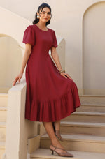 Thumbnail for Janasya Dark Rayon Solid A-Line Dress