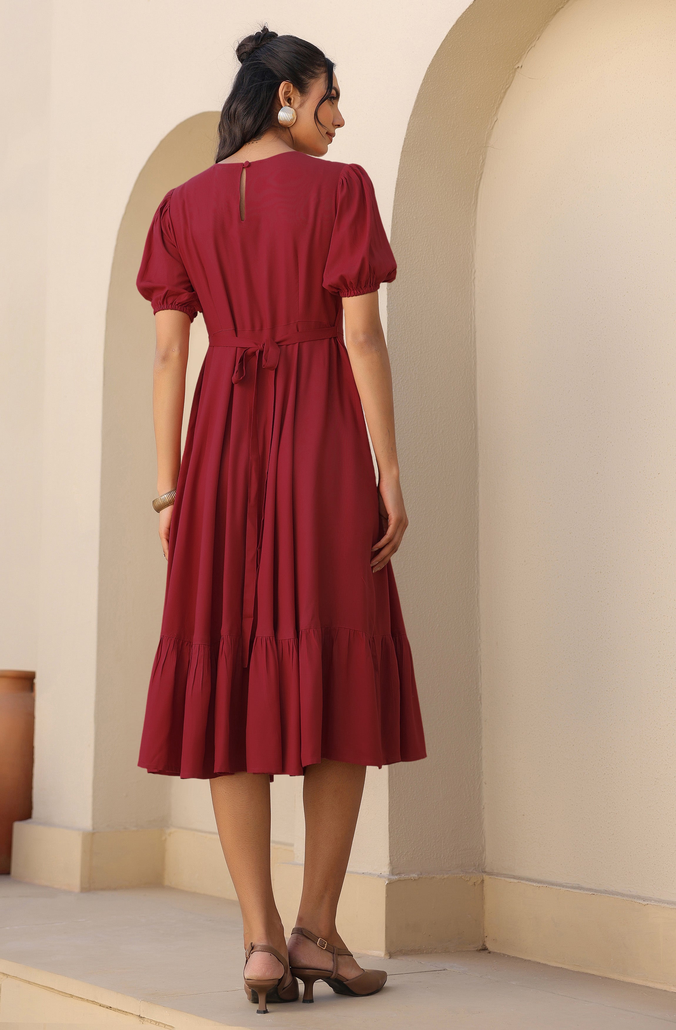 Janasya Dark Rayon Solid A-Line Dress