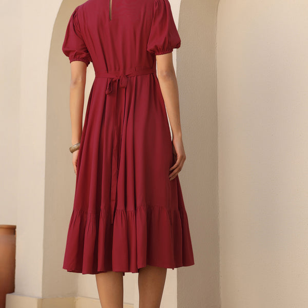 Janasya Dark Rayon Solid A-Line Dress