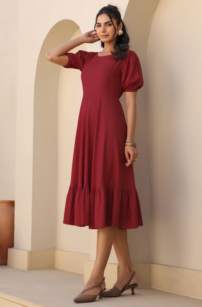 Janasya Dark Rayon Solid A-Line Dress - Distacart