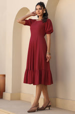 Thumbnail for Janasya Dark Rayon Solid A-Line Dress