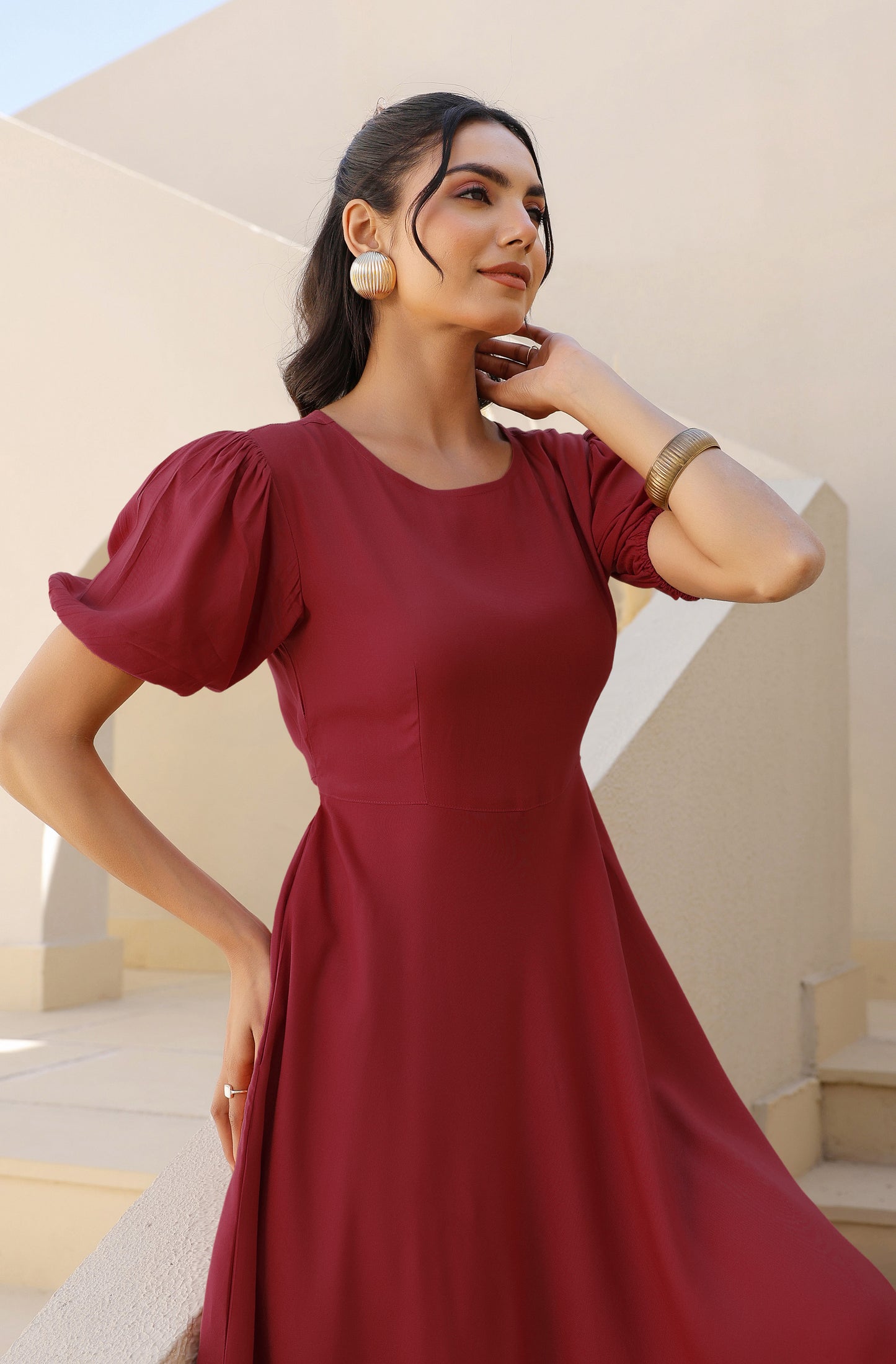 Janasya Dark Rayon Solid A-Line Dress - Distacart