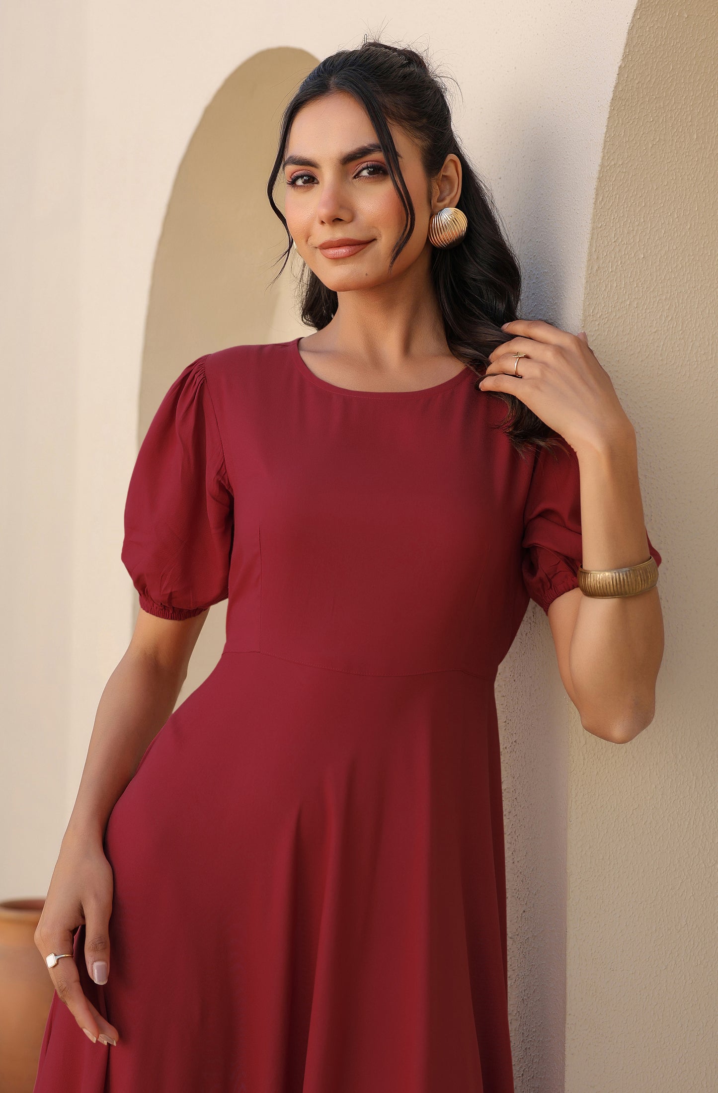 Janasya Dark Rayon Solid A-Line Dress - Distacart