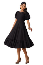 Thumbnail for Janasya Dark Rayon Solid A-Line Dress
