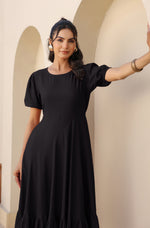 Thumbnail for Janasya Dark Rayon Solid A-Line Dress