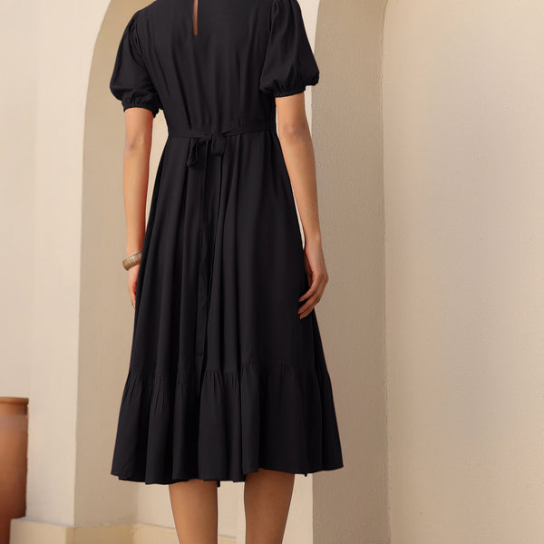 Janasya Dark Rayon Solid A-Line Dress