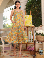 Thumbnail for Janasya Bright Cotton Floral Tiered Dress