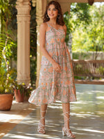 Thumbnail for Janasya Light Cotton Floral Tiered Dress