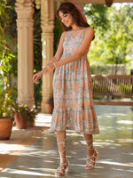 Thumbnail for Janasya Light Cotton Floral Tiered Dress