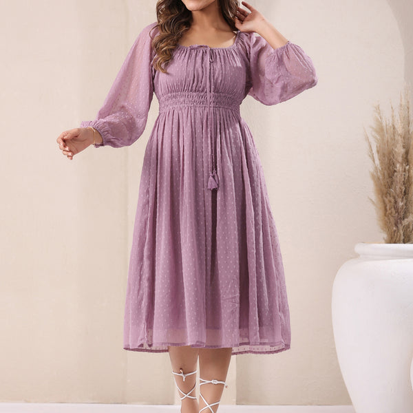 Janasya Light Dobby Chiffon Self Design Fit & Flare Dress