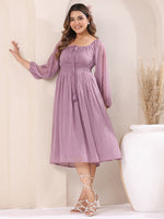 Thumbnail for Janasya Light Dobby Chiffon Self Design Fit & Flare Dress