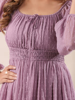 Thumbnail for Janasya Light Dobby Chiffon Self Design Fit & Flare Dress