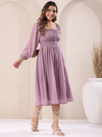 Thumbnail for Janasya Light Dobby Chiffon Self Design Fit & Flare Dress