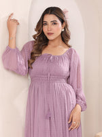 Thumbnail for Janasya Light Dobby Chiffon Self Design Fit & Flare Dress
