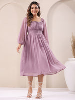 Thumbnail for Janasya Light Dobby Chiffon Self Design Fit & Flare Dress
