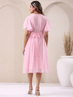 Thumbnail for Janasya Light Dobby Chiffon Self Design A-Line Dress