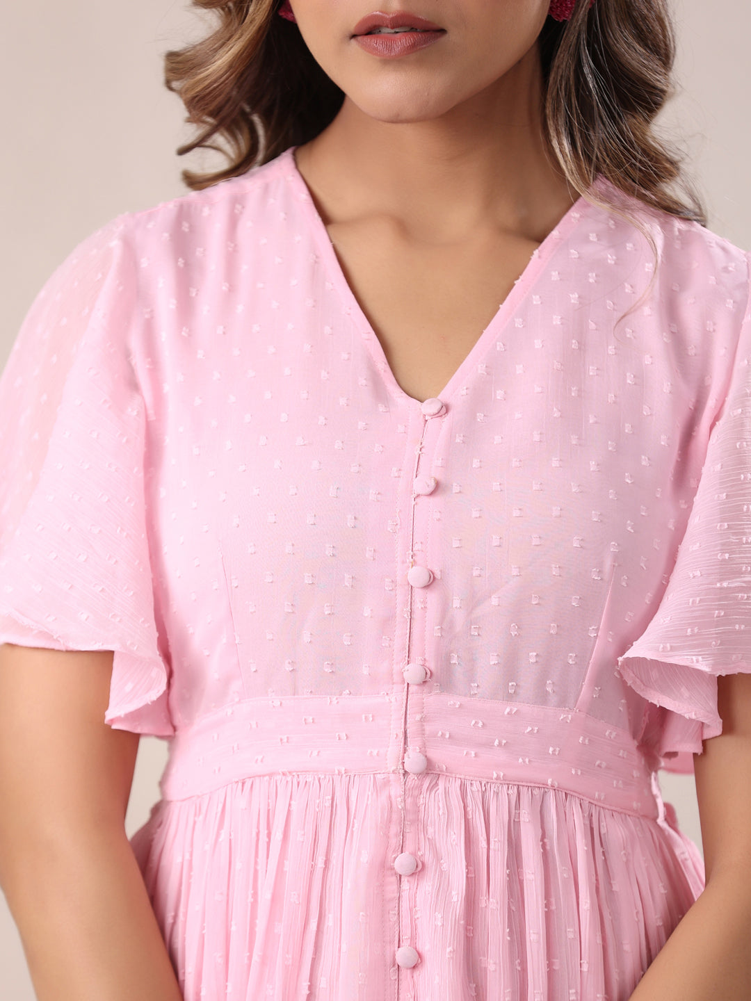 Janasya Light Dobby Chiffon Self Design A-Line Dress