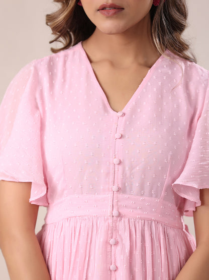 Janasya Light Dobby Chiffon Self Design A-Line Dress - Distacart