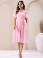 Thumbnail for Janasya Light Dobby Chiffon Self Design A-Line Dress