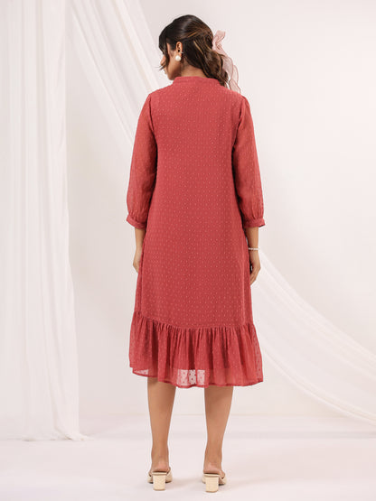 Janasya Dark Dobby Chiffon Embroidered Tiered Dress - Distacart