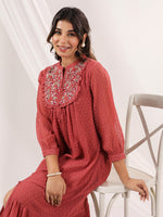 Thumbnail for Janasya Dark Dobby Chiffon Embroidered Tiered Dress