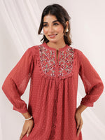 Thumbnail for Janasya Dark Dobby Chiffon Embroidered Tiered Dress