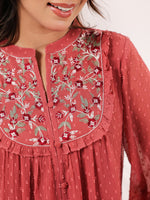 Thumbnail for Janasya Dark Dobby Chiffon Embroidered Tiered Dress