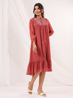 Thumbnail for Janasya Dark Dobby Chiffon Embroidered Tiered Dress