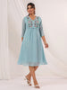 Janasya Light Dobby Chiffon Embroidered A-Line Dress - Distacart