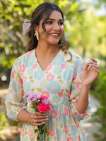 Thumbnail for Janasya Bright Georgette Floral Tiered Dress