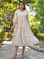 Thumbnail for Janasya Bright Georgette Floral Tiered Dress