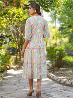 Thumbnail for Janasya Bright Georgette Floral Tiered Dress