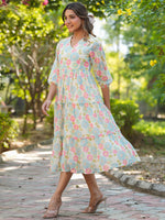 Thumbnail for Janasya Bright Georgette Floral Tiered Dress
