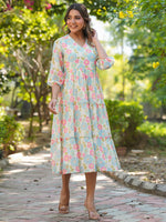 Thumbnail for Janasya Bright Georgette Floral Tiered Dress