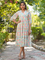 Thumbnail for Janasya Bright Georgette Floral Tiered Dress
