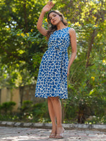 Thumbnail for Janasya Dark Cotton Abstract A-Line Dress