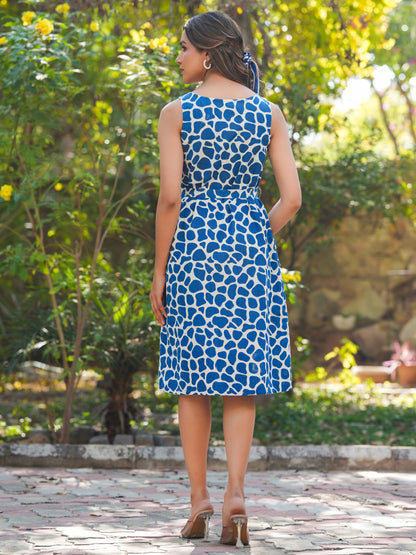 Janasya Dark Cotton Abstract A-Line Dress - Distacart