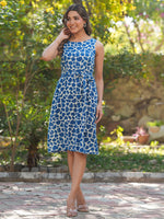 Thumbnail for Janasya Dark Cotton Abstract A-Line Dress