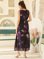 Thumbnail for Janasya Dark Georgette Floral Gathered Dress