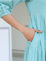 Thumbnail for Janasya Light Cotton Solid Tiered Dress