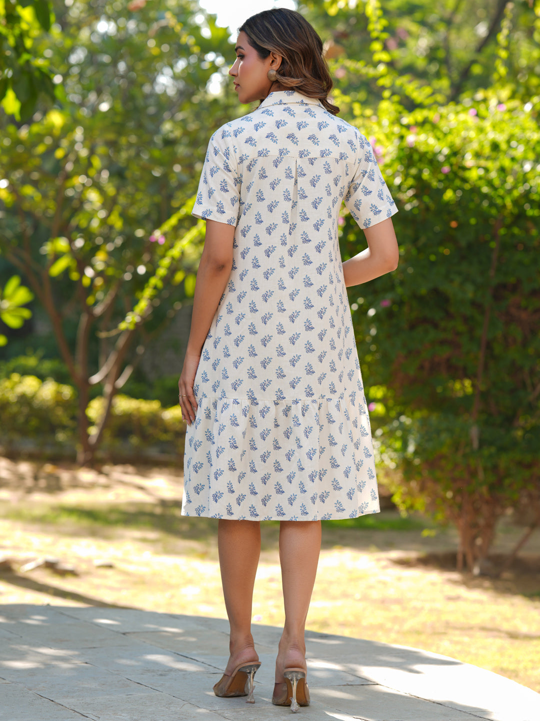 Janasya Light Cotton Floral Shirt Dress Dress