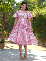 Thumbnail for Janasya Light Cotton Floral Tiered Dress