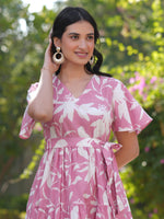 Thumbnail for Janasya Light Cotton Floral Tiered Dress