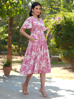 Thumbnail for Janasya Light Cotton Floral Tiered Dress